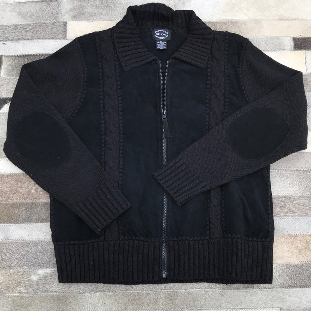 Designer Studio Original cable knit leather jacket